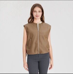 Women's Faux Leather Zip-Front Vest - A New Day Brown  Size M